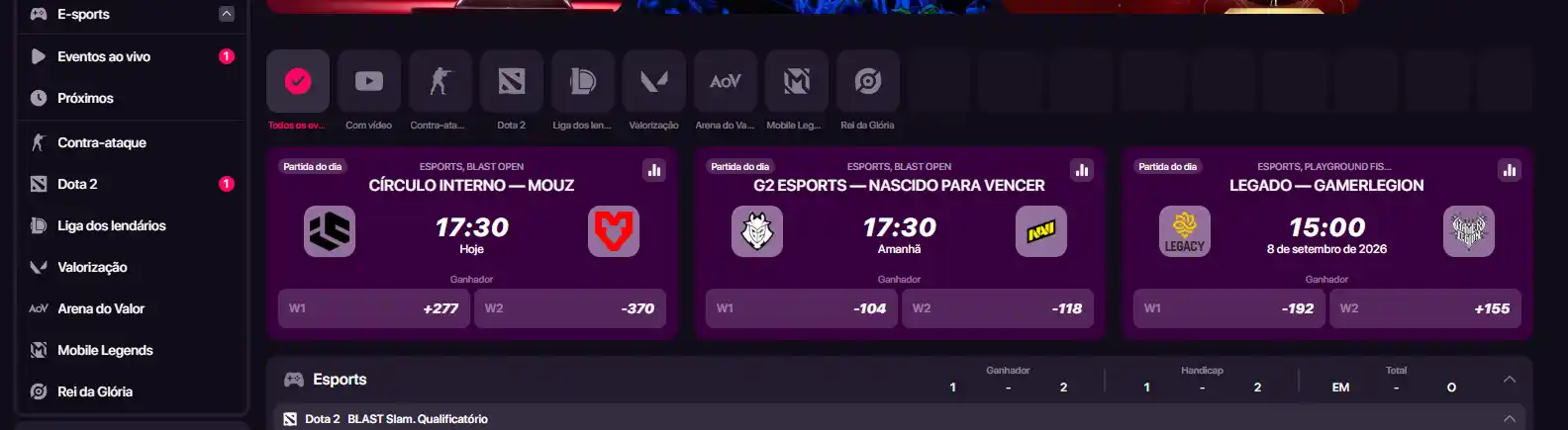 Seção real de esports da CHEXX com disciplinas competitivas