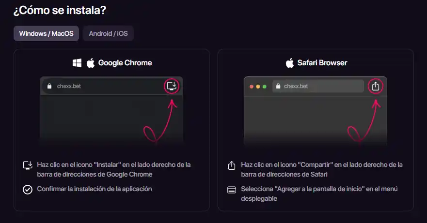 Captura real da CHEXX relacionada às formas de acesso ao serviço