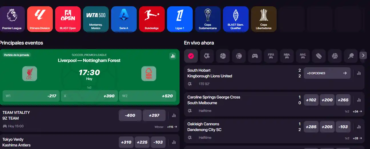 Sportsbook oficial da CHEXX com navegação de esportes e eventos