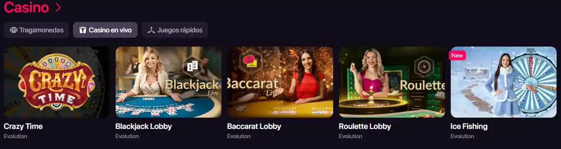 Lobby oficial do cassino ao vivo CHEXX com mesas e categorias live
